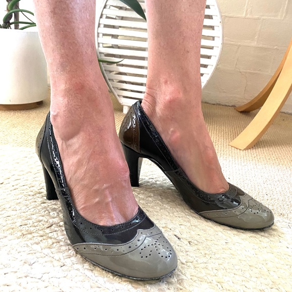 Joanne Mercer Shoes Joanne Mercer Patent Black And Grey Heels